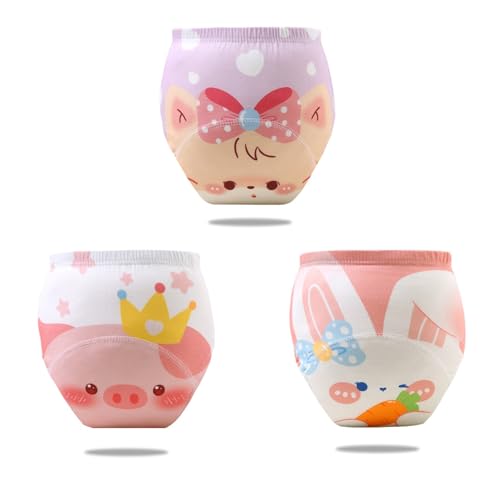 Braguitas de Aprendizaje Bebe,3 Piezas Bragas Pañal de Aprendizaje,Calzones de Entrenamiento para Bebé,Calzones de Entrenamiento Reutilizables,Calzoncillos Transpirable y Suave para Pequeños 0-24 Mes