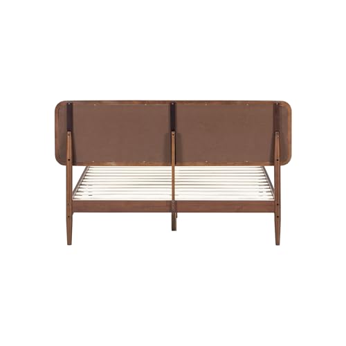 Image of NTC Lupin Wooden Bed Frame with Headboard and Natural Rattan, Solid Oak /Rubber Wood Foundation with Silent Slats, 1000 Lb Capacity, Effortless Assembly (Natural Cane - Dark Walnut, Queen)