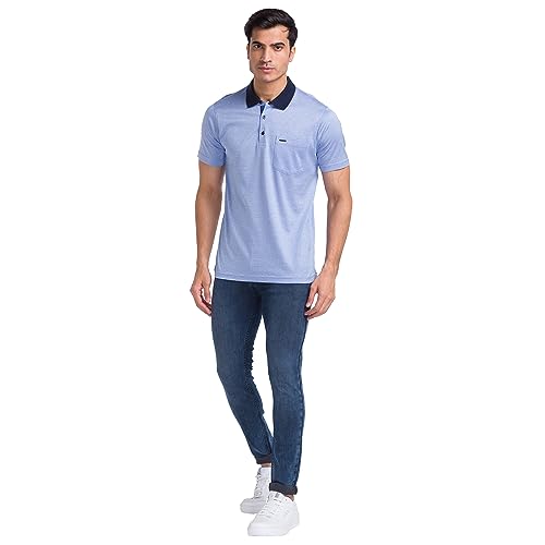 Image of Park Avenue Men's Pure Cotton Two Tone Pattern Slim Fit Polo Collar Half Sleeve Casual T-Shirt