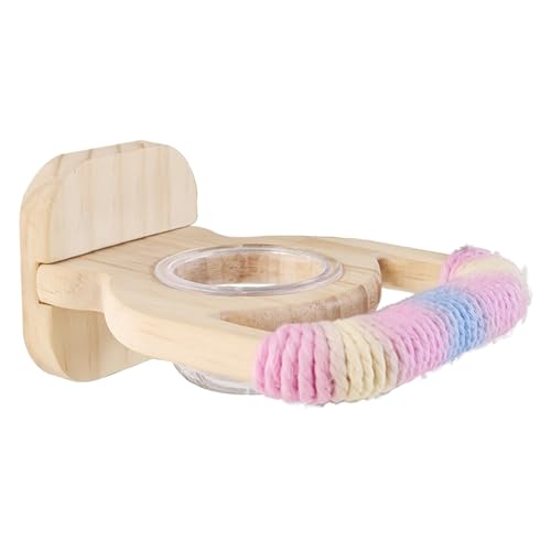 綿のロープデザインを備えた多機能バードパーチケージアクセサリーとコウモリの餌箱の給餌カップ訓練木製オウム止まり