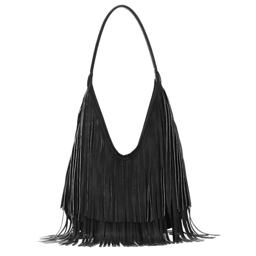 Fecialy Sac à bandoulière vintage à franges pour femme Sacs hobo en cuir à pompons Sac messager hippie western