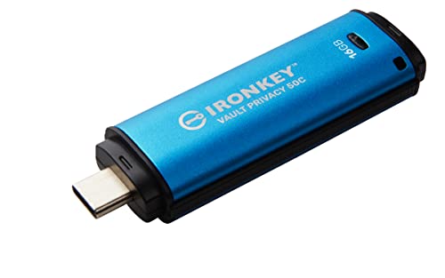 Image of Kingston Ironkey Vault Privacy 50 USB-C 16GB Flash Drive | FIPS 197 Certified | XTS-AES 256-bit | BadUSB and Brute Force Protection | Mult-Password Option | IKVP50C /16GB | Fips 197 Xts-Aes 256-Bit Encryption, Badusb and Brute-Force Protection, Multi-Password Recovery, IPX8