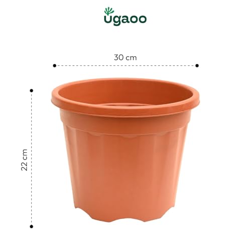 Image of UGAOO UV Treated Gardening Pots with Saucer(Bottom Tray) for Plants - 12 Inch (Terracotta) Plastic Plant Pots | Indoor & Outdoor Planters for Home, Balcony & Garden | Set of 5