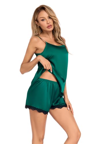 Image of COLORFULLEAF Satin Pajama Set for Women Sexy 2 Piece Silk Cami Pjs Sets