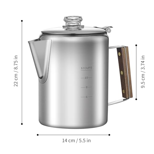 Image of Coffee Percolator with 100pcs Coffee Filters - 12 Cups | Durable Stainless Steel Material Camping Coffee Pot| Brew Coffee On Fire, Grill or Stovetop | Ideal for Home, Camping