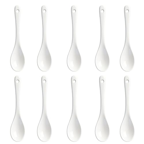 Lot de 10 cuillères à œufs en porcelaine - 13 x 2,5 cm - Cuillères à confiture - Cuillères à café - Cuillères à dessert - Petites cuillères à sucre...