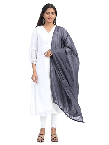 Image of Miraan Solid Pure Cotton Dupatta with Pom Pom Border, 2.25 meters length (DUPCOTTON)