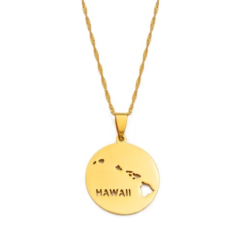 Colliers carte de l'État hawaïen pendentif rond chaîne géométrique îles Pacifique
