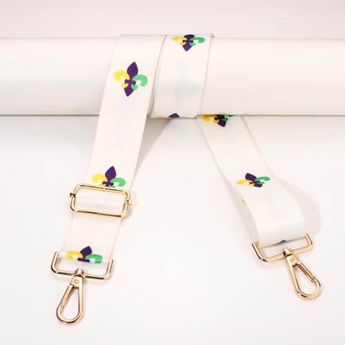 Image of Mardi Gras Purse Strap Replacement Mask Fleur De Lis Purse Strap Purple Crossbody Bag Strap Parade Party Favors