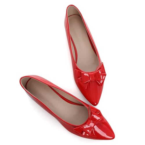 JiangWei Shu Women's Flats Elegant Bow Pointed Toe Flats Shoes PU Leather Slip On Ballet Flats for Women