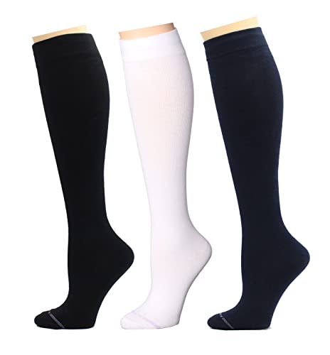 Image of REXX 3 Pairs Women's Knee-high Therapeutic Graduated Anti-Fatigue 8-15mmHg Combed Cotton Compression Socks