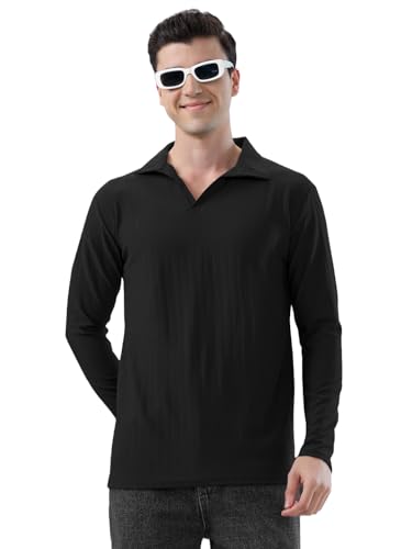 Image of KAJARU Men's Polyester Polo T Shirt with Spread Collar Neck Line Full Sleeves Solid Pattern Regular Fit and Standard Length