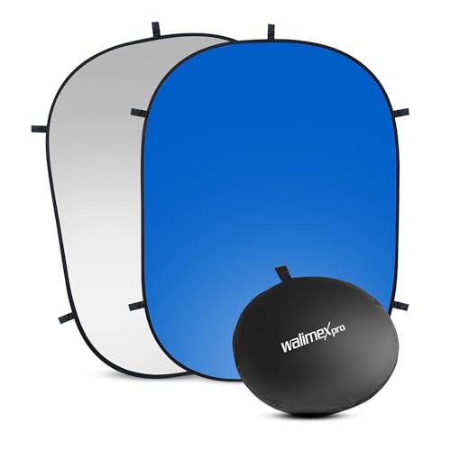 Walimex pro 2 in 1 Falthintergrund grau/ blau 150 x 200 cm, robuster Fotohintergrund mit Federring, faltbarer Hintergrund für Fotostudio mit...