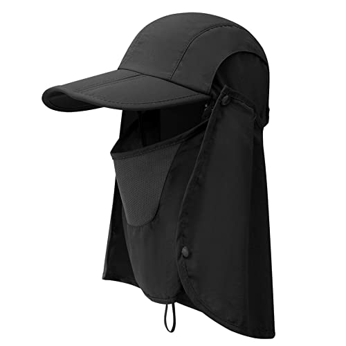 GADIEMENSS Folding Fishing Hat and Quick Dry Sun Hat Face Cap Neck Protector Cap Baseball Protection UPF 50+ UV Protection Removable for Women Men Cap Hat Black Cover