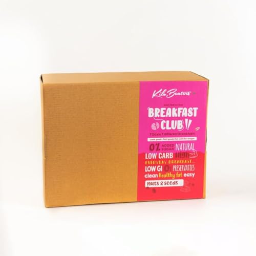 Kilobeaters weekly 7 day Breakfast box, Raw cacao clusters, Berry Clusters, Almond Cookie cereal, Chocolate Cookie cereal, Noatmeal, Raw cacao Noatmeal and Quicky Protein Meal Healthy Breakfast (Combo