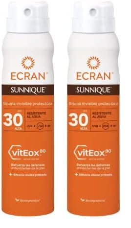 Ecran Sunnique - Bruma Protectora Solar FPS 30, Protección UVB + UVA e IR-A, Refuerza las Defensas, Protege la Piel, Hidratación 24 h, Fórmula con VitEox 80, para Toda la Familia - 75 ml