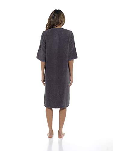 Image of Women's 100% Cotton Terry Zip Bathrobe - Short Sleeve Toweling Robe & Absorbent Housecoat (Grey, Large)