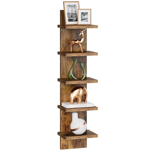 IBUYKE Scaffale Verticale a 5 Ripiani, Mensola da Parete Flottante per Riporre, Scaffalatura Verticale Decorativa da Montaggio a Parete per Casa, Camera da Letto, Arredamento Ufficio WBC009H