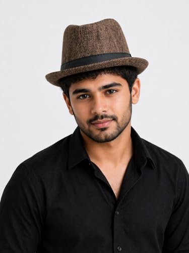 Image of BookMyCostume Brown Western Cowboy & Ballroom Style Hat | Fancy Dress Accessory for Dance, Stage Shows & Theme Parties For Adults