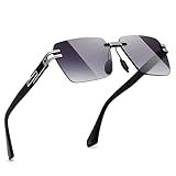 SUNGAIT Rimless Rectangle Sunglasses Square Frameless Shades for Men Women Y2K Vintage Retro UV Protection (Silver/Grey Gradient Lens)