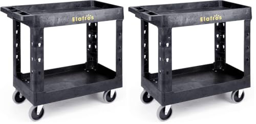 Image of ELAFROS 2-Tier Utility Rolling Cart, 34 x 17 in, 5 inch Swivel Wheels, 550lb (Pack of 2)