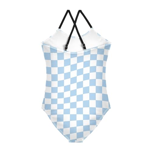 Twisted Checkered Girls One Piece Swimsuits Colorful Retro Checkerboard Sport Halter Swimwear Beach Bathing Suit 4T2