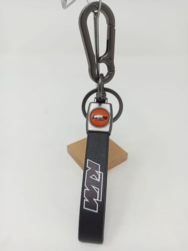 Image of Catchy Premium Leather & Metal Bikes Stainless Steel Locking Hook Antirust Keychain Unique Stylish Look For Men /Women Keyring for I Ktm /Rc Duke 250 Duke 390 (No 1) (Orange)