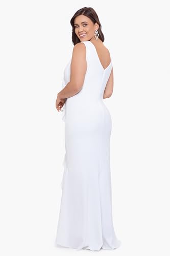 Image of Betsy & Adam Women's V-Neck Hi Low Sleeveless Floor Length Cascade Dress with Draped Ruffle