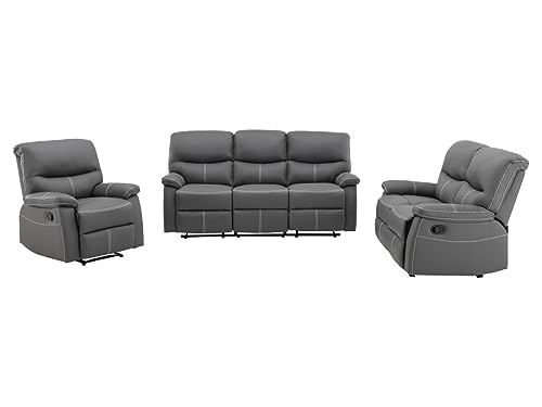 Vente-unique-Couchgarnitur Relax 3+2+1 - Kunstleder - Grau - Canby – Bild 3