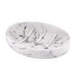 YININE Soap Dish, Marble Look Bar Soap Holder Oval Soap Sponge Tray Soap Case Box Saver for Bathroom