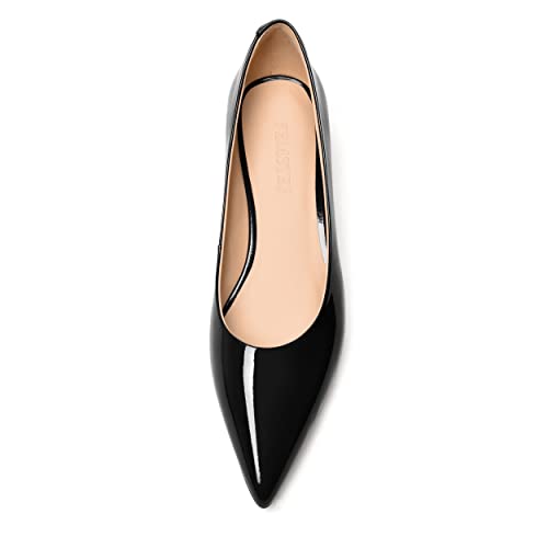 FEMSTEP Women's Low Heels Pointed Toe Casual Patent Leather Slip On Chunky Pumps Shoes 1.5 Inch3