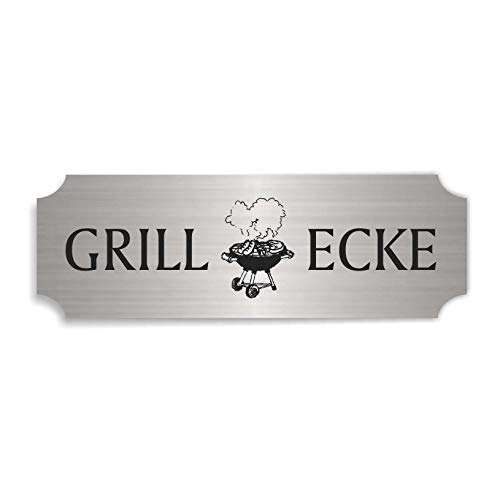 Silberfarbenes Schild GRILLECKE - ca. 15 x 5 cm - selbstklebend wetterfest