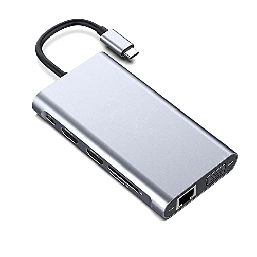 Hub USB C 11 en 1 pour Connecter Écran VGA et Cartes SD sur Votre Ordinateur