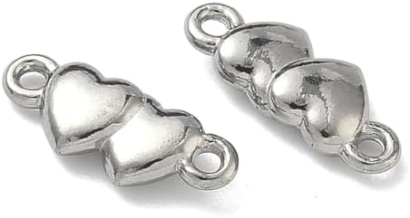 LiQunSweet 304 Stainless Steel Double Heart Connector Charms, Silver Color, 5x12.5x2.5mm, 1mm Hole, 100 Pieces image 5