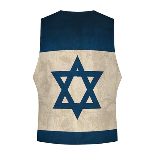 Vintage Israel Flag Funny Men's Formal Suit Vest Casual Business Dress Waistcoat Printed Vest Slim Fit4