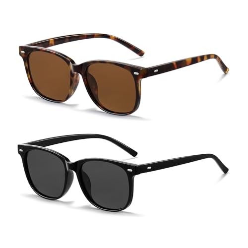 HAOLOTA Polarized Sunglasses for Women, Classic Round Sun Glasses for Driving Fishing lightweight UV400 Protection S03 Black/Grey + Brown Tortoise/Brown