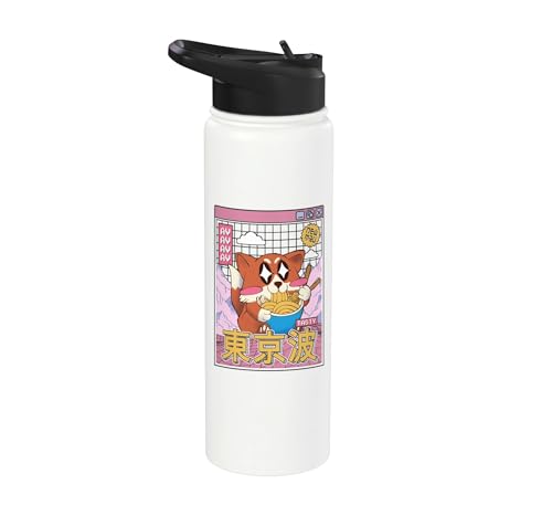 Happy Fox Comer Ramen Vaporwave Estética Anime Kawaii Fox Stainless Steel Insulated Water Bottle
