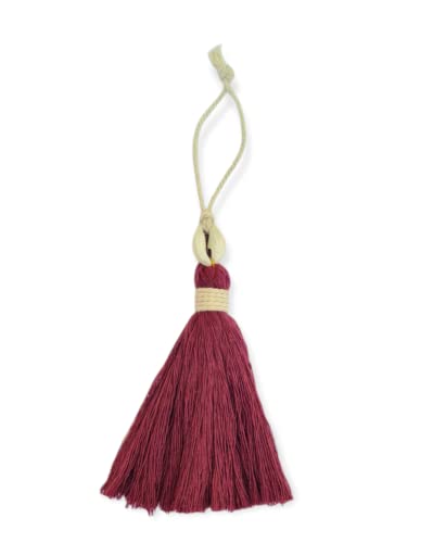 Image of Zippy Flora Handmade Cotton Tassels with Cowrie Shells for DIY & Crafts Project, Pack of 10 (Burgundy)