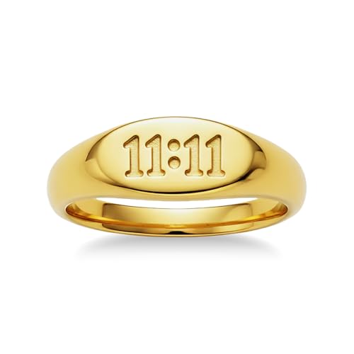 munone 6mm 14K Gold Plated 1111 Angel Number Signet Rings
