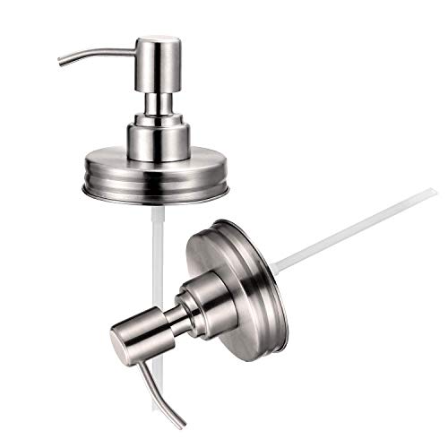 BTU Double Stainless Steel Soap Pump and Lotion Dispenser Lid,Replacement Rust Proof Soap and Lotion Dispenser Pump for Mason Jars or Other DIY Lotion Dispensers,2 in 1 Package (No Jars)