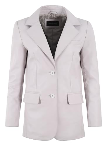 Blazer en cuir véritable blanc pour femme au style formel chic