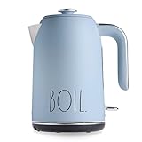 Rae Dunn Electric Hot Water Kettle - Stainless Steel Coffee Maker, Tea Kettle, Swivel Base, With Automatic Shut Off Boil-Dry Protection, Easy Pour, 1500 Watt Boiling Power, 1.7 Liters, Baby Blue