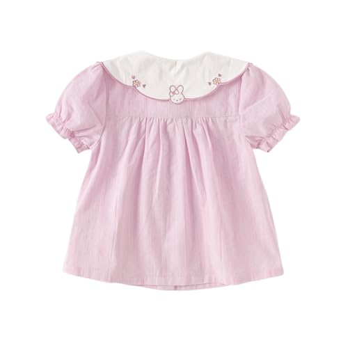 DAVE&BELLA Girls Button Down Shirt with Doll Collar Summer Crop Tops Ruffle Short Sleeve Shirt Blouse with Rabbit Embroidery2