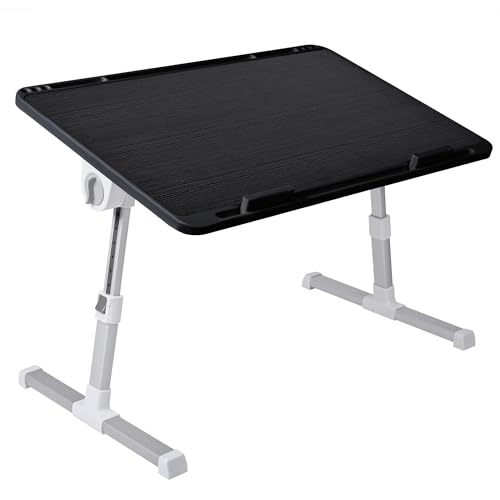 T-LOVENDO.ES Mesa Auxiliar portátil pequeña Plegable para Ordenador en Cama, Sofa, salón, Cocina, Cama, Suelo. Regulable en Altura y Ángulo. con Ranura para Tablet. Superficie Texturizada. 60x40cm