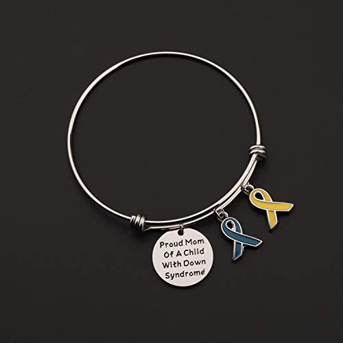 Image of CHOORO Down Syndrome Awareness Gift Blue and Yellow Awareness Down Syndrome Bracelet with Ribbon Charm Proud Mom Of A Child With Down Syndrome