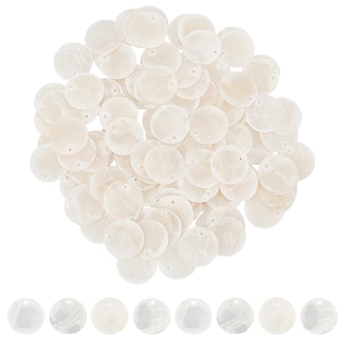 HOBBIESAY 160Pcs Round Shell Charms Flat Round Natural Shell Charm with Hole Capiz Shells Discs Charms Natural White Coin Mother of Pearl Seashell Charm for Earring Necklace Jewelry Making