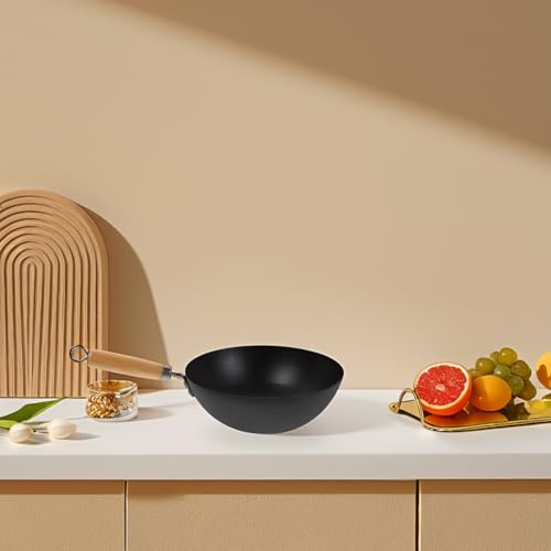 Wok pequeño de hierro forjado 24 cm para cocina doméstica miniatura 4