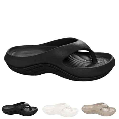 Pillow Arch Support Flip Flops for Women Men, 2025 New Comfort Lightweight Walking Sandals Beach Shoes(Black,7.5-8)