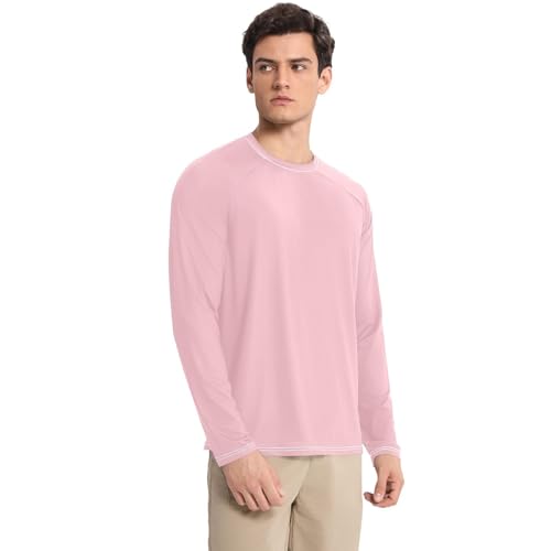 Pink Men's Rash Guard Shirts Slim fit Loose UV Sun Protection Long Sleeve Shirts Summer3