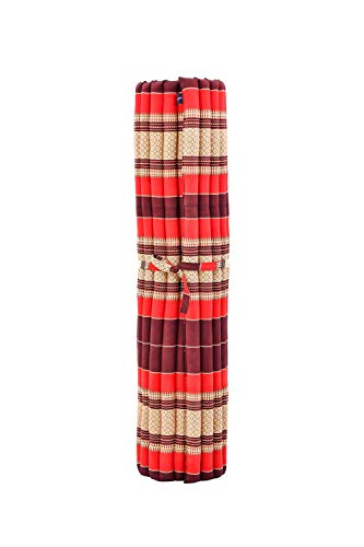 Image of Leewadee - Foldable Floor Mattress - Japanese Roll Up Futon -Trifold Tatami Mat- Guest Floor Bed - Camping Mattress - Thai Massage Mat, Kapok Filled, 75 x 57 inches, Red